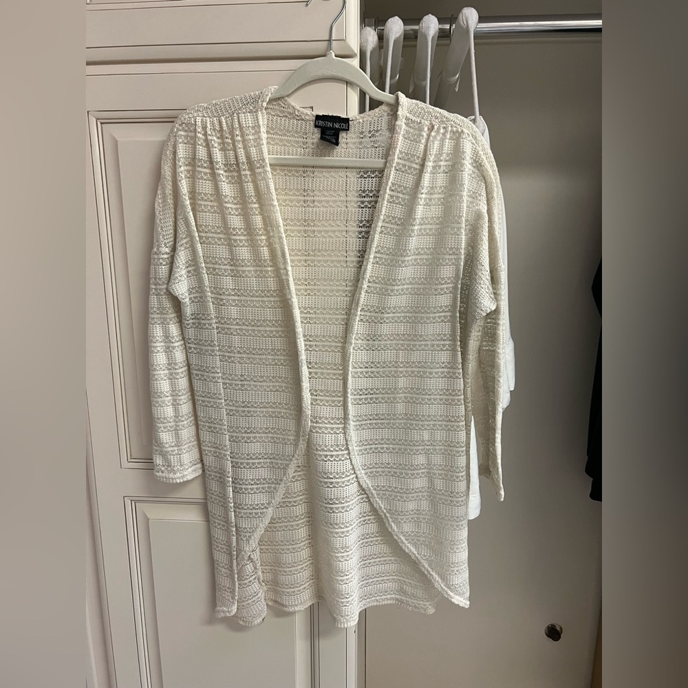 Kristin Nicole Women’s 1X crochet lace open knit open front cardigan cream ivory - Picture 1 of 6